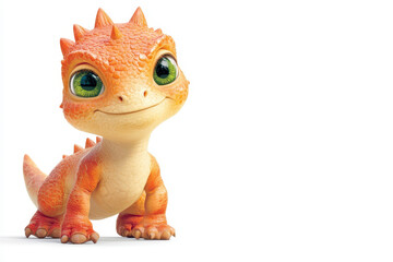 Cute orange dragon illustration with green eyes and a playful smile in a fantasy style