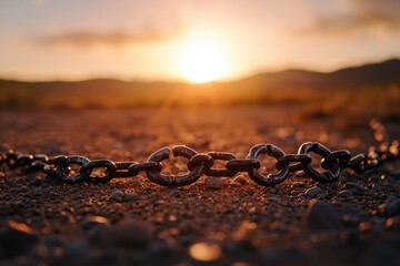 A chain is laying on the ground with the sun shining on it