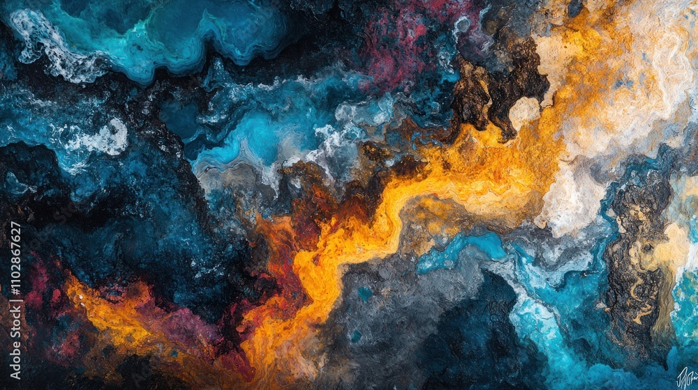 Poster an abstract composition featuring vibrant colors and swirling patterns.