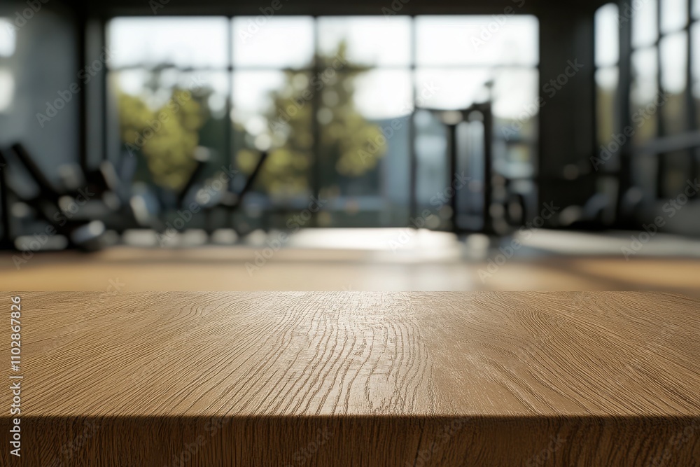 Poster a wooden table surface in sharp focus in the foreground