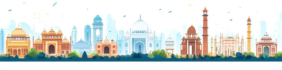 Fototapeta premium New delhi city landmarks vector illustration on white background