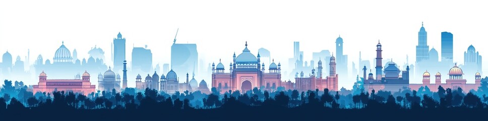 New delhi city landmarks vector illustration on white background