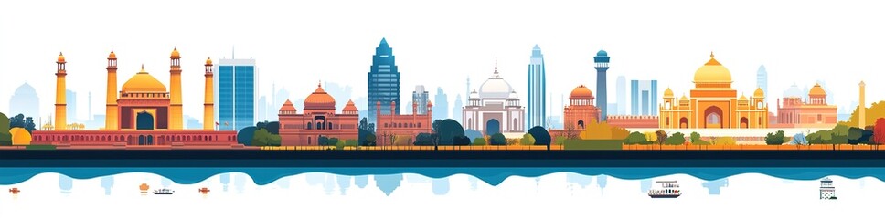 Obraz premium New delhi city landmarks vector illustration on white background