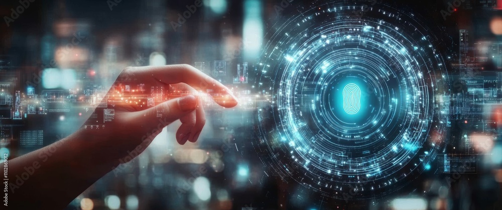 Poster fingerprint scanning biometric authentication cybersecurity future technology e-kyc digital identity