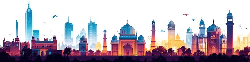 Fototapeta premium New delhi city landmarks vector illustration on white background