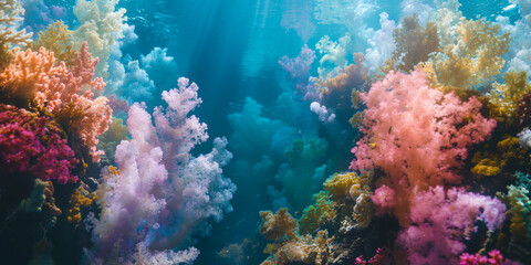 Naklejka premium Vibrant coral reefs underwater illustration with colorful marine life