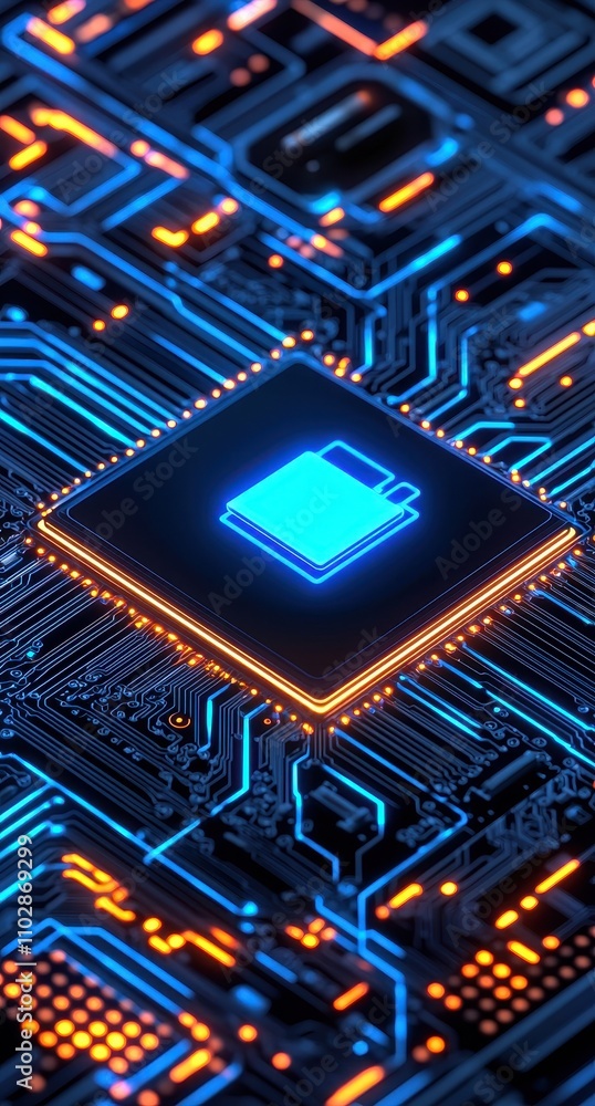 Poster protection against hacking and cyber attacks concept. a close-up computer chip on a circuit board, i