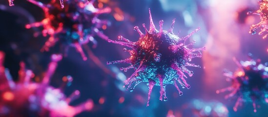 Virus infused with neon lights, cyberpunk background, digital-themed aesthetic 