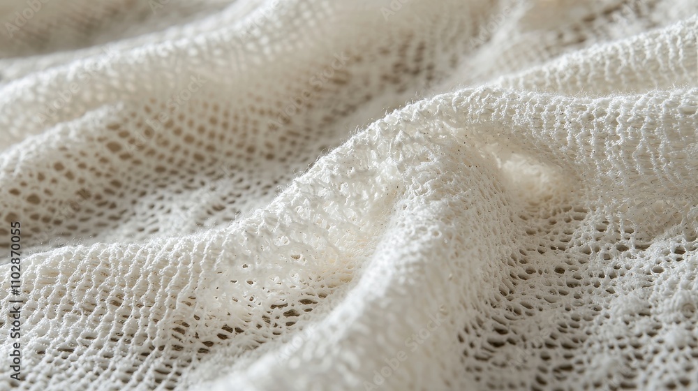 Poster close-up macro view of soft white textured cloth with delicate patterns and lush surface