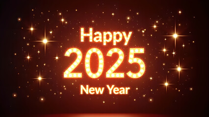 Happy New Year 2025 Celebration. Festive design with golden lights.