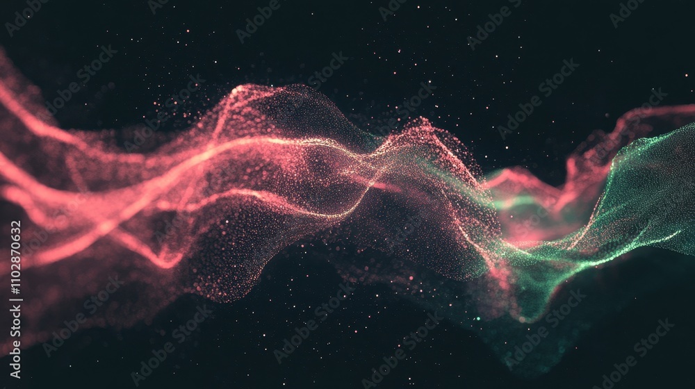 Poster glowing flowing abstract waves on dark background with refined highlights for visual impact