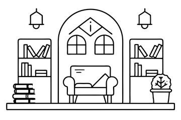 Obraz premium Minimalist Line Drawing of a Reading Room Interior
