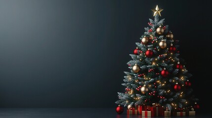 Elegant Christmas Tree Display with Ornaments and Star Decoration