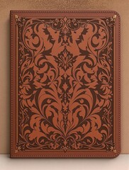 Vintage brown leather with intricate tooling and designs, refined, designs, texture, leather, ornate
