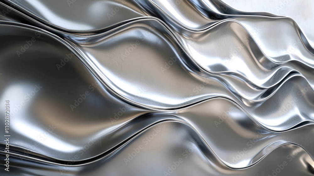 Poster sleek flowing metallic surface with reflective texture and smooth curves