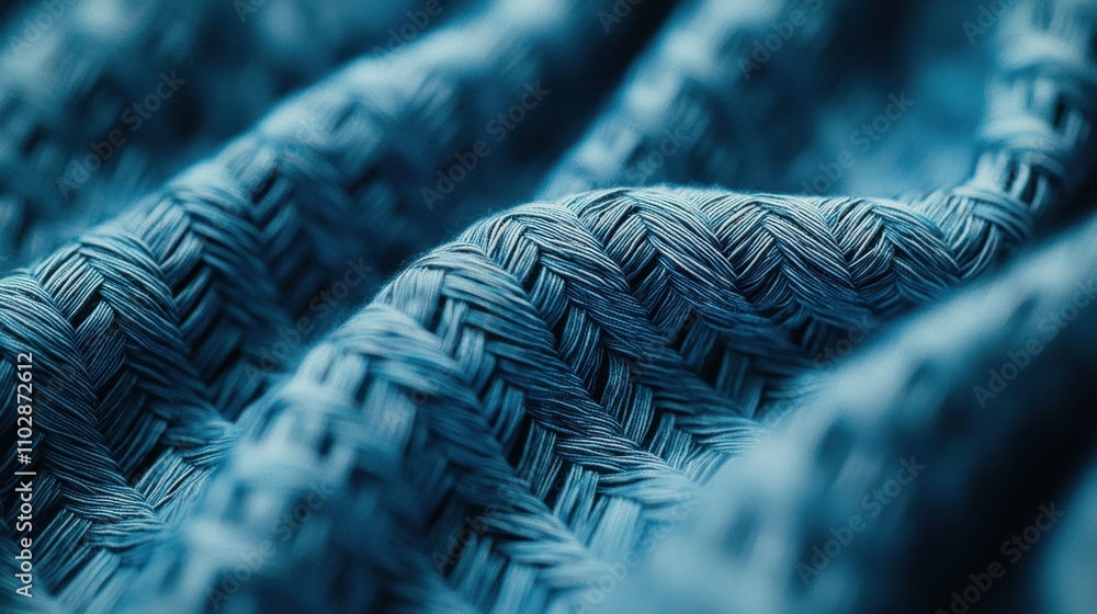 Poster close up of woven blue fabric featuring a unique and intricate pattern for textiles