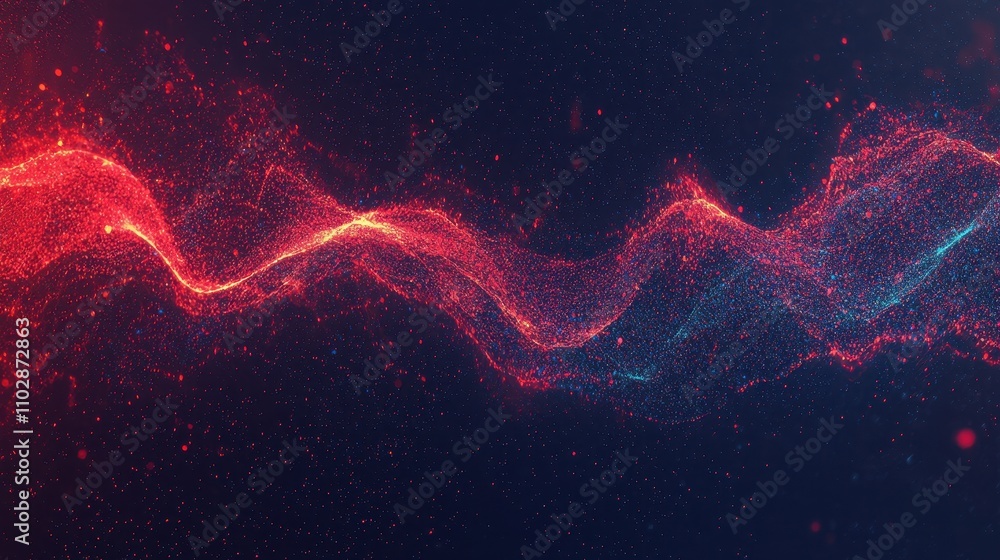 Poster bright red and sky blue flowing sound wave abstract background design for visual projects