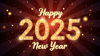 Happy New Year 2025 with golden lights. Celebration concept.