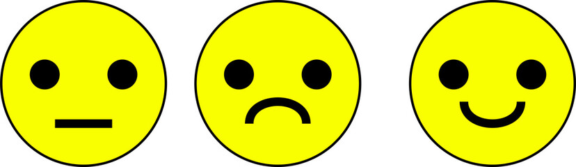Sad, happy and neutral faces in a white background