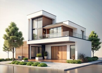 Fototapeta premium Minimalist Modern House Sketch 3D Illustration - Architectural Design Rendering