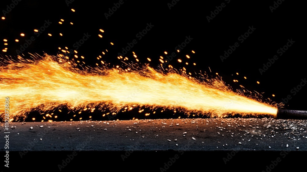 Poster flames erupting from a torch against a dark background