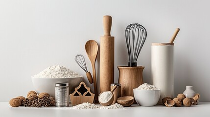 Baking essentials utilizing a rolling pin and cookie cutters for perfect treats in your kitchen workspace