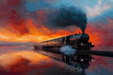 A train is traveling down the tracks with smoke coming out of the engine