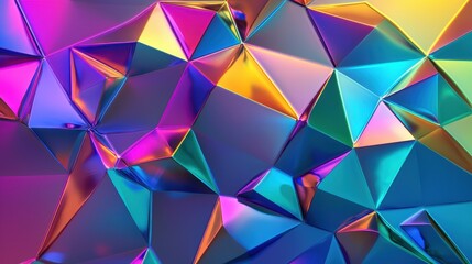 Iridescent Futuristic Holographic Surface with Colorful Geometric Patterns and Reflections