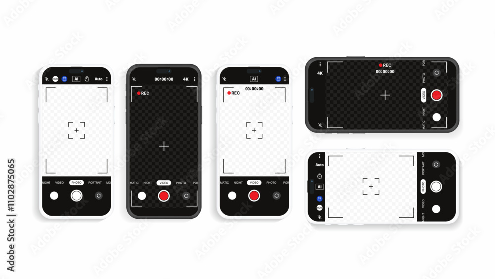 Poster smartphone camera capture and video recording interface: mobile app ui for photography and selfies -