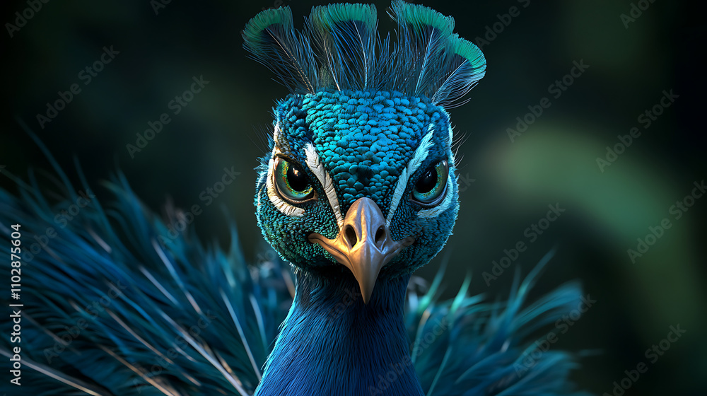 Poster close up of a peacock showing off its intricate feathers.