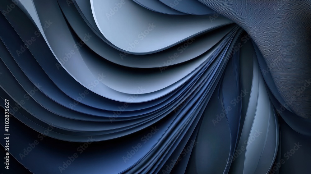 Poster radiant flowing layers on dark minimalistic background with smooth curves and textures