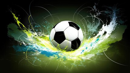 Fototapeta premium Colorful Abstract Design with Soccer Ball on Dynamic Background
