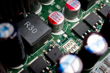 Electronic circuit board with smd components close-up