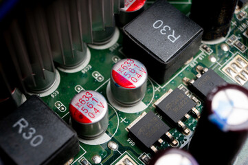 Electronic circuit board with smd components close-up