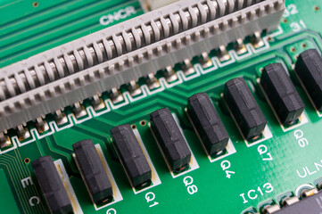 electronic printed circuit board with small radio components and transistors