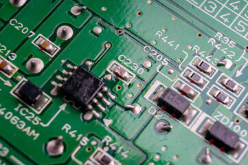 electronic circuit board with the back side, on which the soldering and connecting tracks of radio components are located