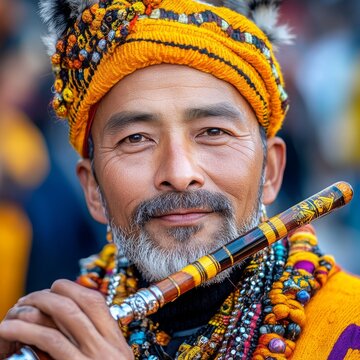 Traditional Sikkimese Musician with Flute Portrait