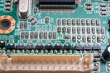 electronic printed circuit board with smd elements close-up