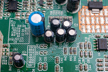 electronic printed circuit board with smd elements close-up