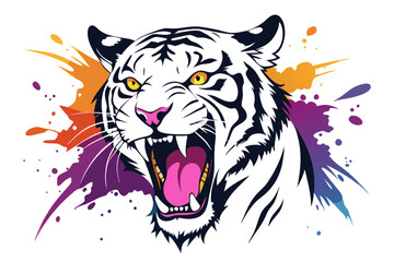 Furious Tiger  with Watercolor Ink Splash & Alcohol Ink Art | Realistic Multi-Colored Eyes 