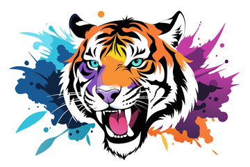 Furious Tiger  with Watercolor Ink Splash & Alcohol Ink Art | Realistic Multi-Colored Eyes 