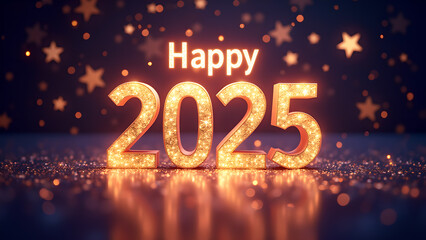 Happy New Year 2025 with golden sparkle. Concept of celebration, holiday, and future.