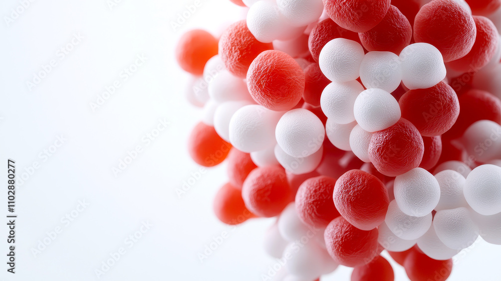 Poster lymphocyte immune cell activation concept. a close-up view of a molecular structure featuring red an
