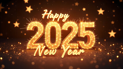 Happy New Year 2025 with golden lights. Concept of celebration, holiday, and new beginnings.