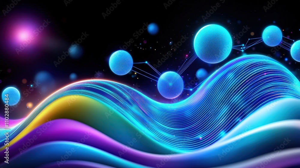Poster abstract digital wave glowing lines futuristic data visualization neon background