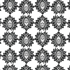 Ornate Floral Seamless Pattern Design in Black and White 