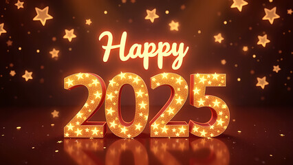 Happy New Year 2025 with golden lights. Concept of celebration, party, and holiday.