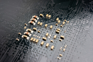 electronic circuit board with smd components resistors and capacitors