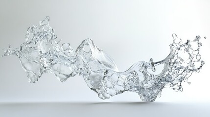 A high-speed capture of a water splash forming intricate shapes, suspended against a pristine white background.