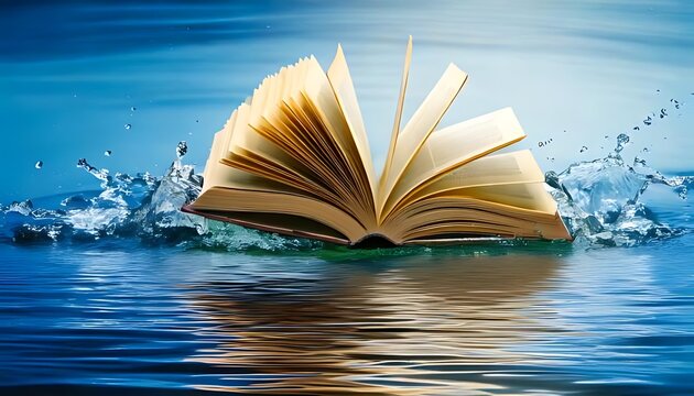 open book floating on water, symbolizing the immersive and transformative power of story
